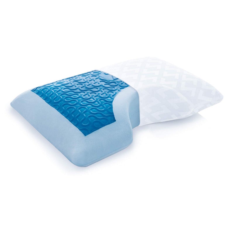 MALOUF Z Side Sleeper Shoulder Cutout Dough Memory Foam Pillow with Liquid Gel Layer-King, Blue - Image 1